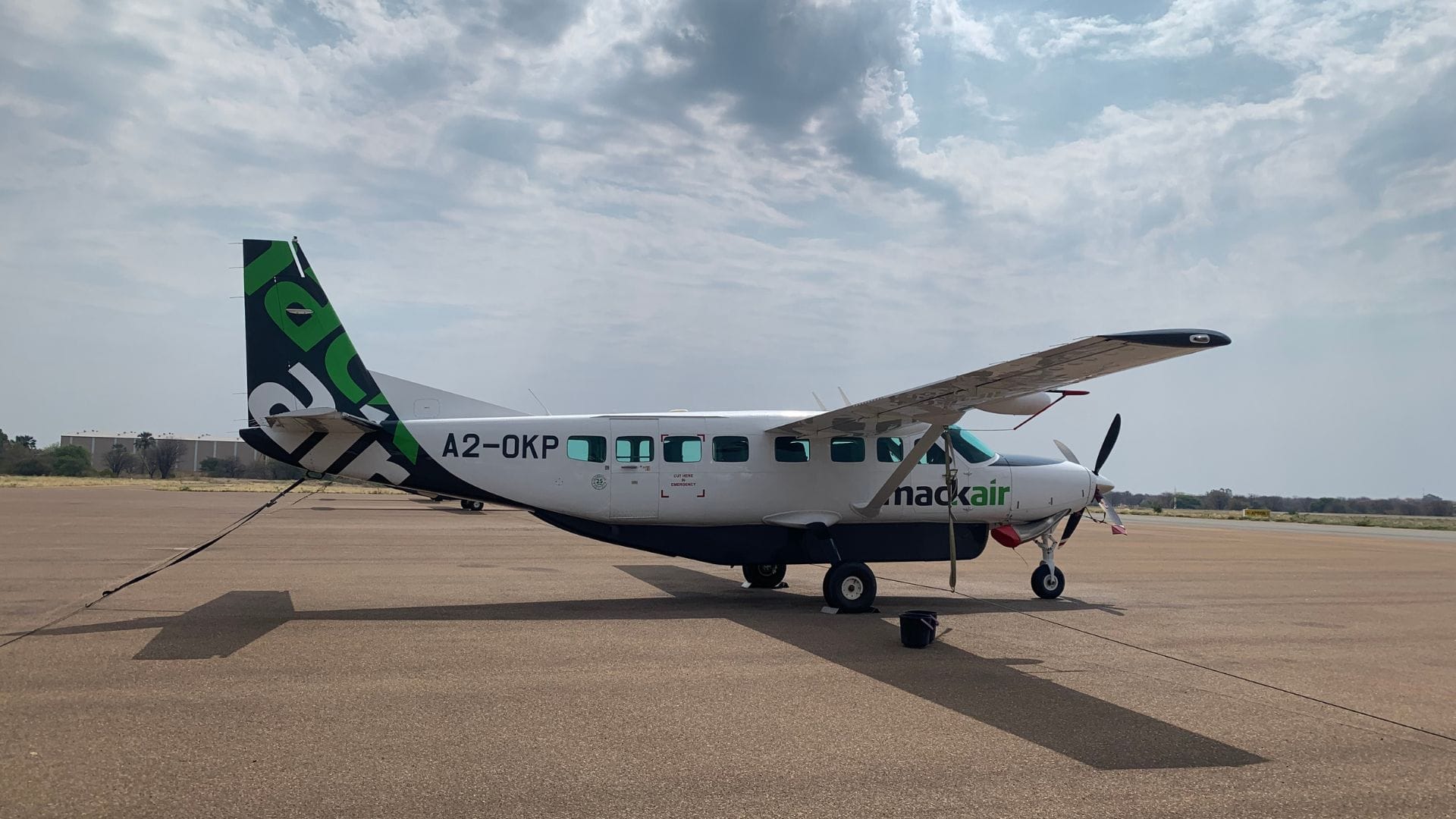 Light aircraft parked on the apron at a Botswana airstrip.