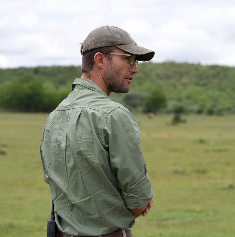 Koenraad Pretorius, trails guide, looking out across the grassland