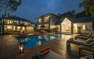 The walled garden and pool at AtholPlace Hotel in Sandton, Johannesburg, shot in the early evening