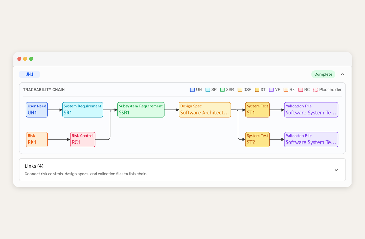 Traceability matrix preview
