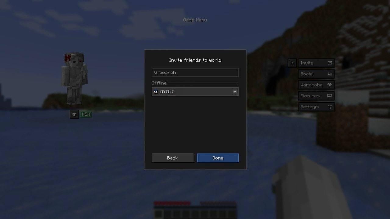 Essential Mod invite friends to world screen in Minecraft.