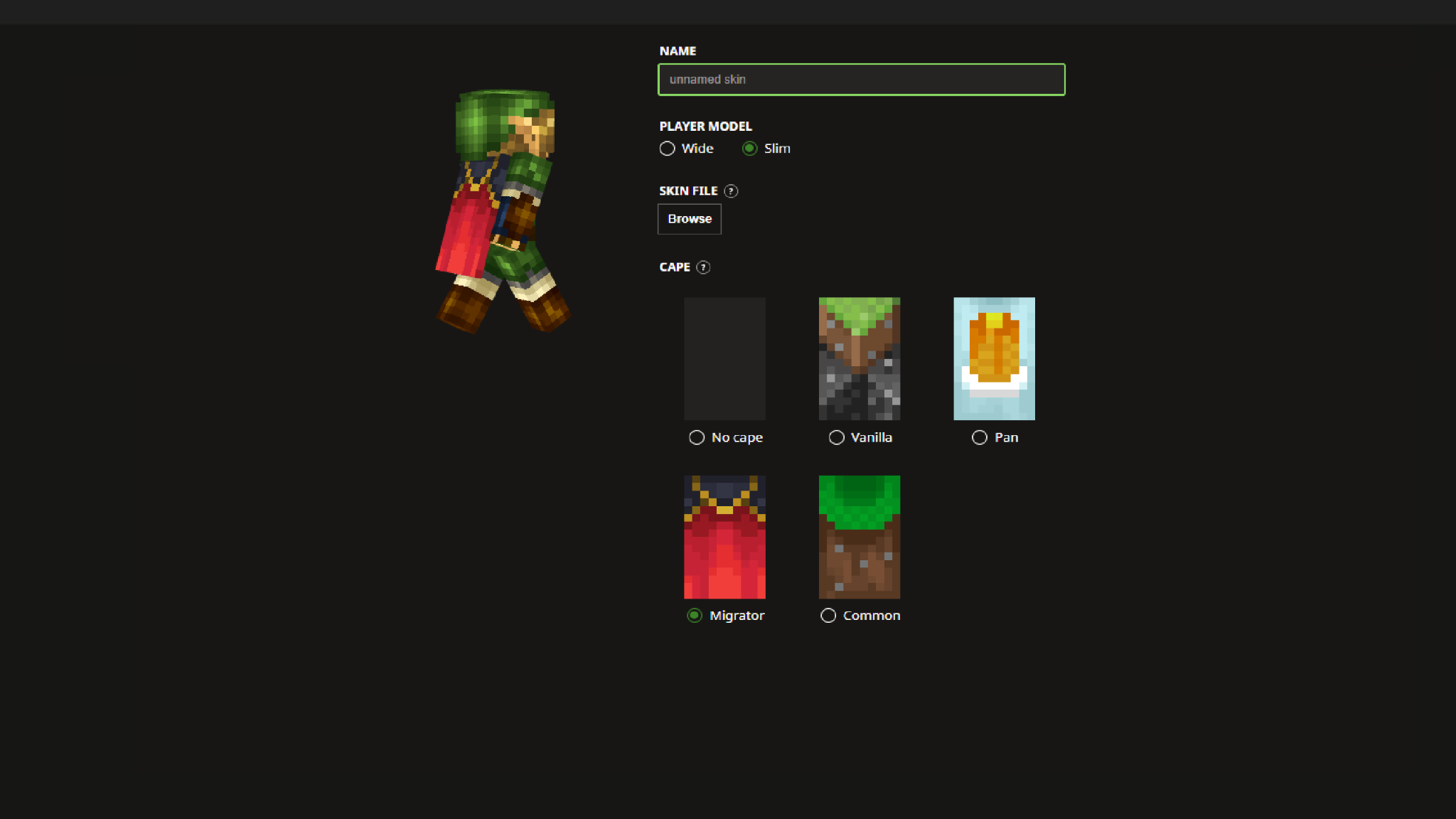 A Minecraft screenshot of the cape selection screen in Java Edition.