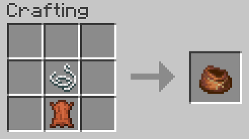 Minecraft bundle crafting recipe with 1 string above 1 leather in the 2x2 inventory grid.