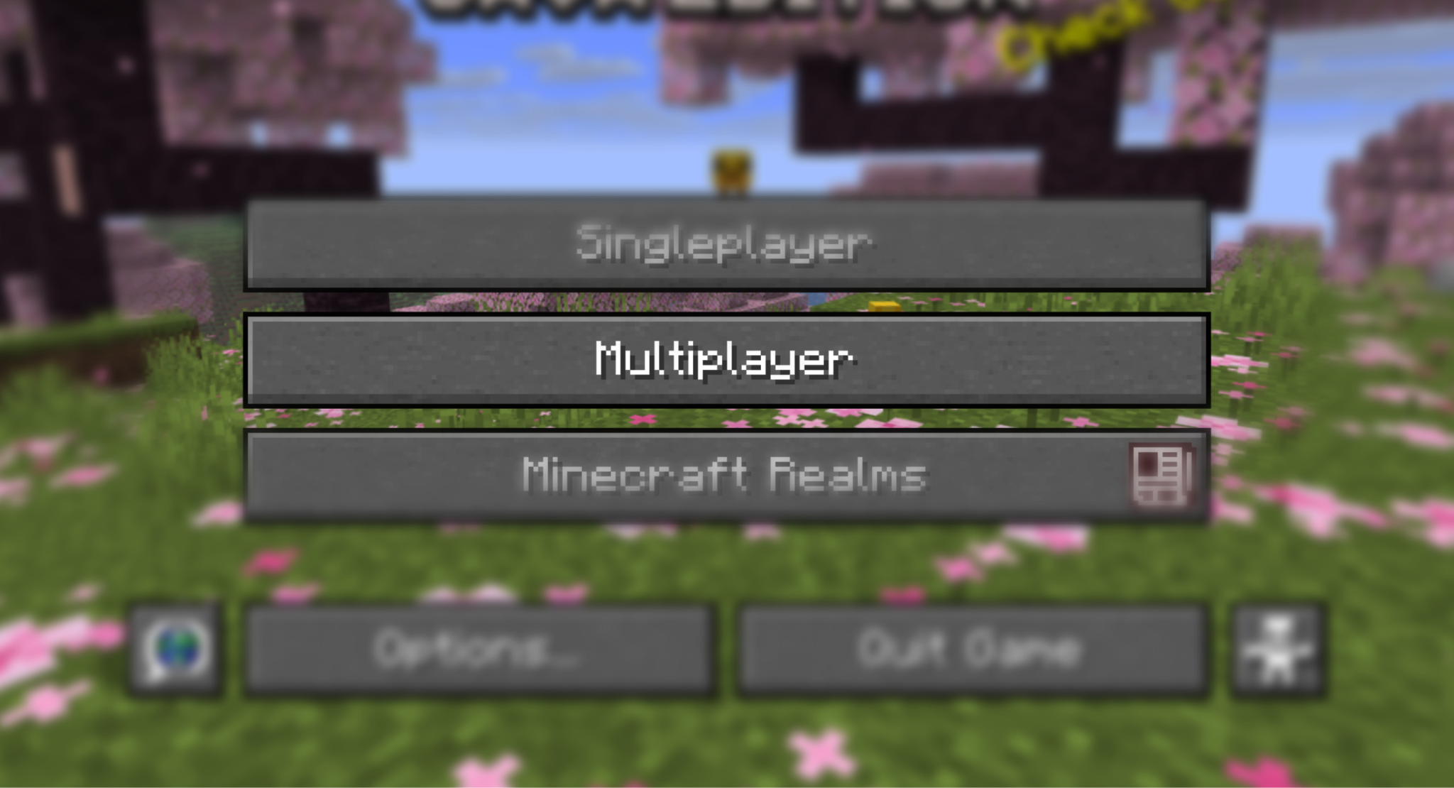A Minecraft screenshot of the main menu, the multiplayer button is in focus.