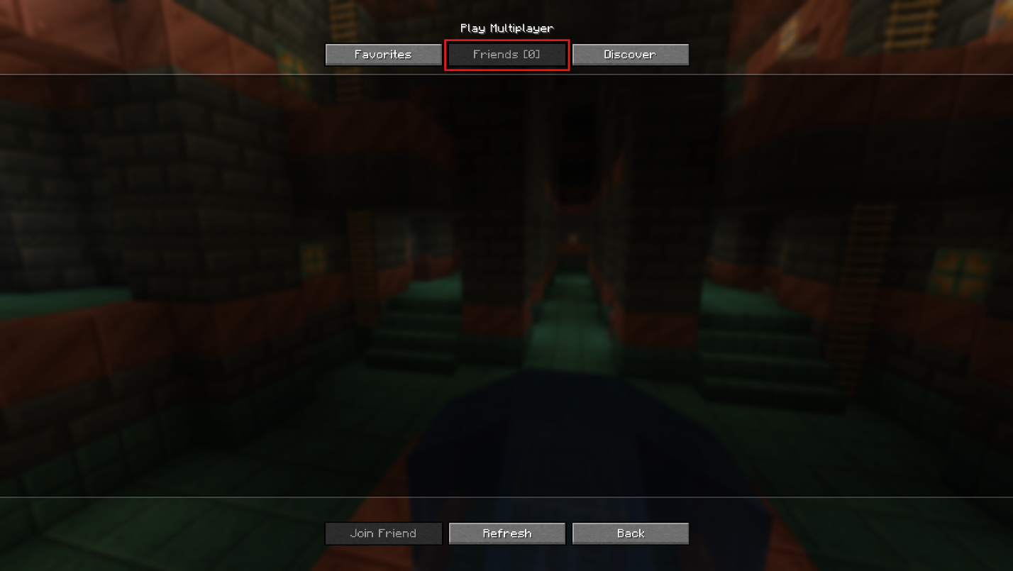 Minecraft "Multiplayer" menu with the "Friends" tab highlighted for Essential.
