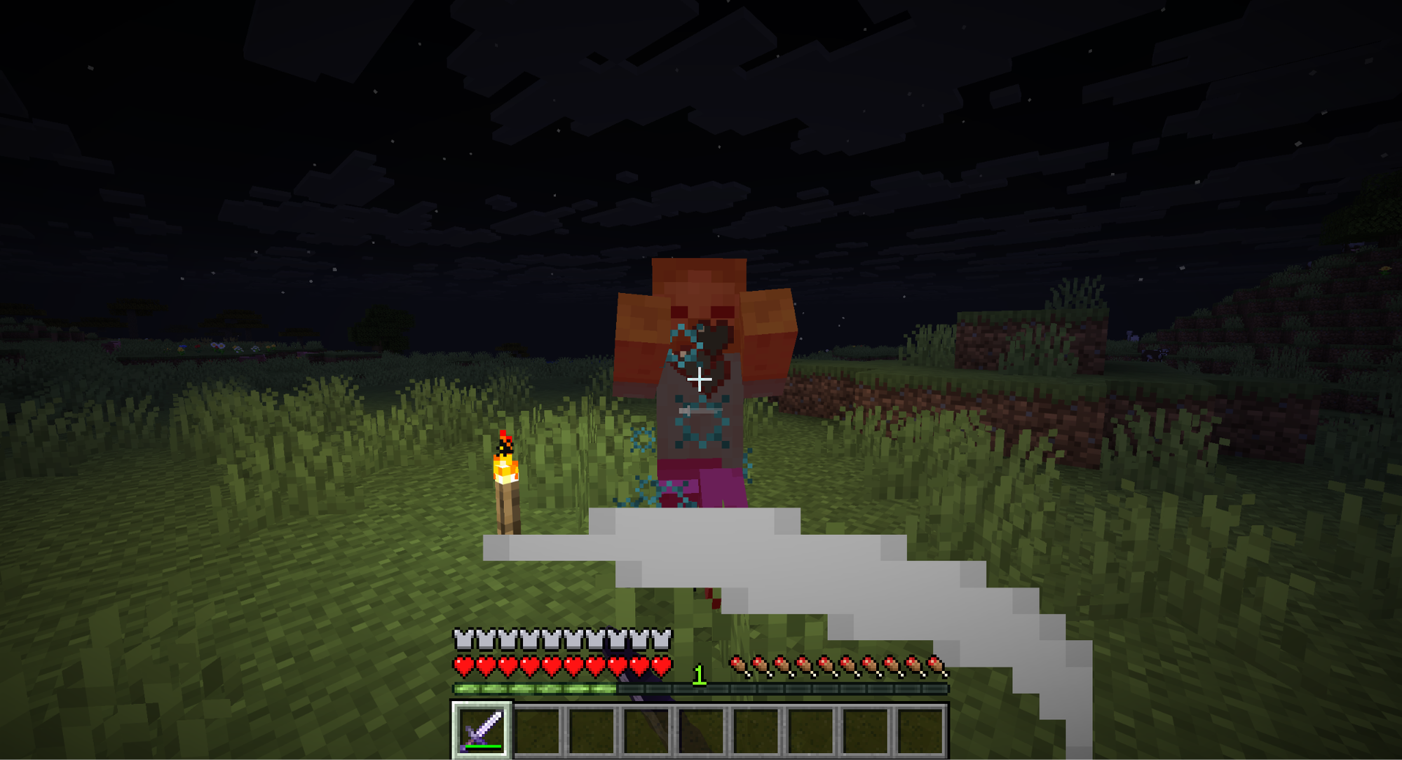 A Minecraft screenshot of a zombie taking damage when attacked.