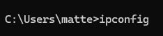 An example of the "ipconfig" command typed in the Windows "Run" terminal.