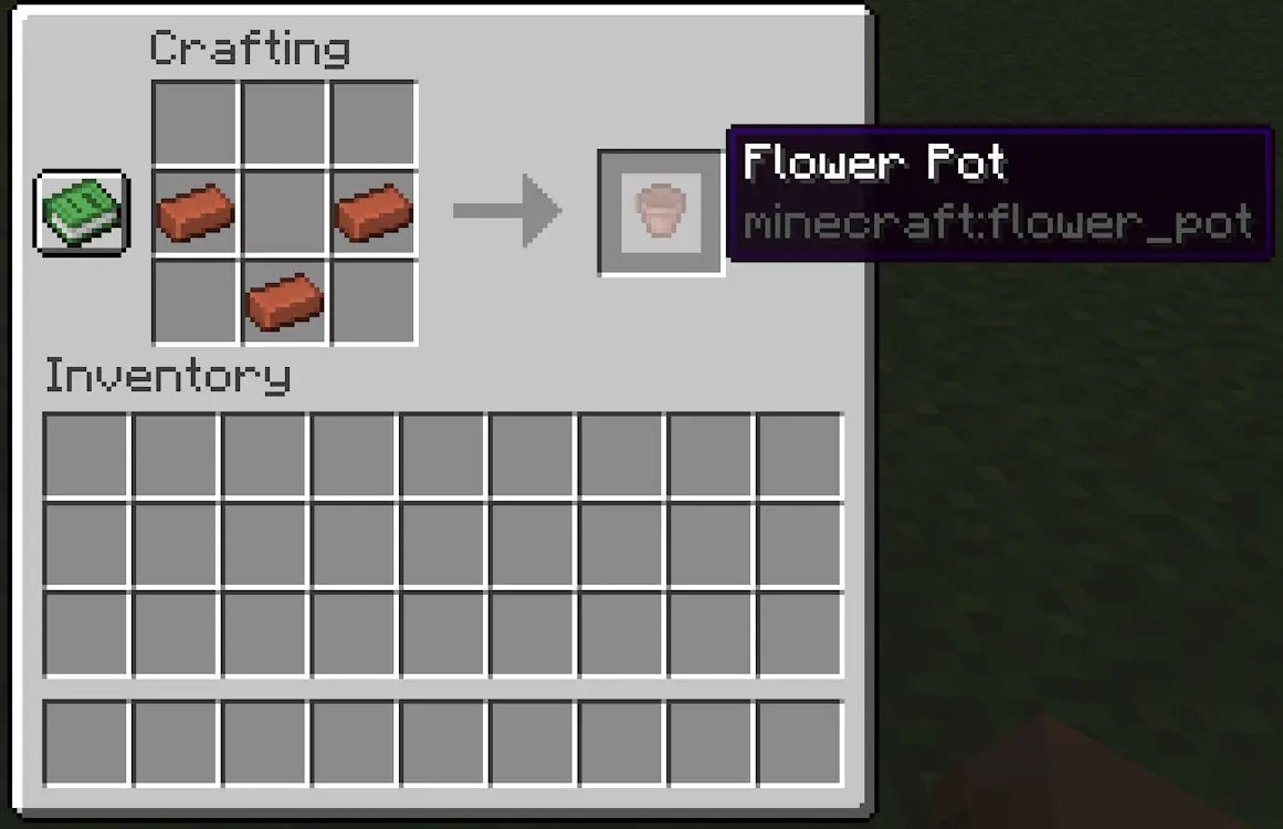 Flower Pot crafting recipe in Minecraft using 3 bricks.