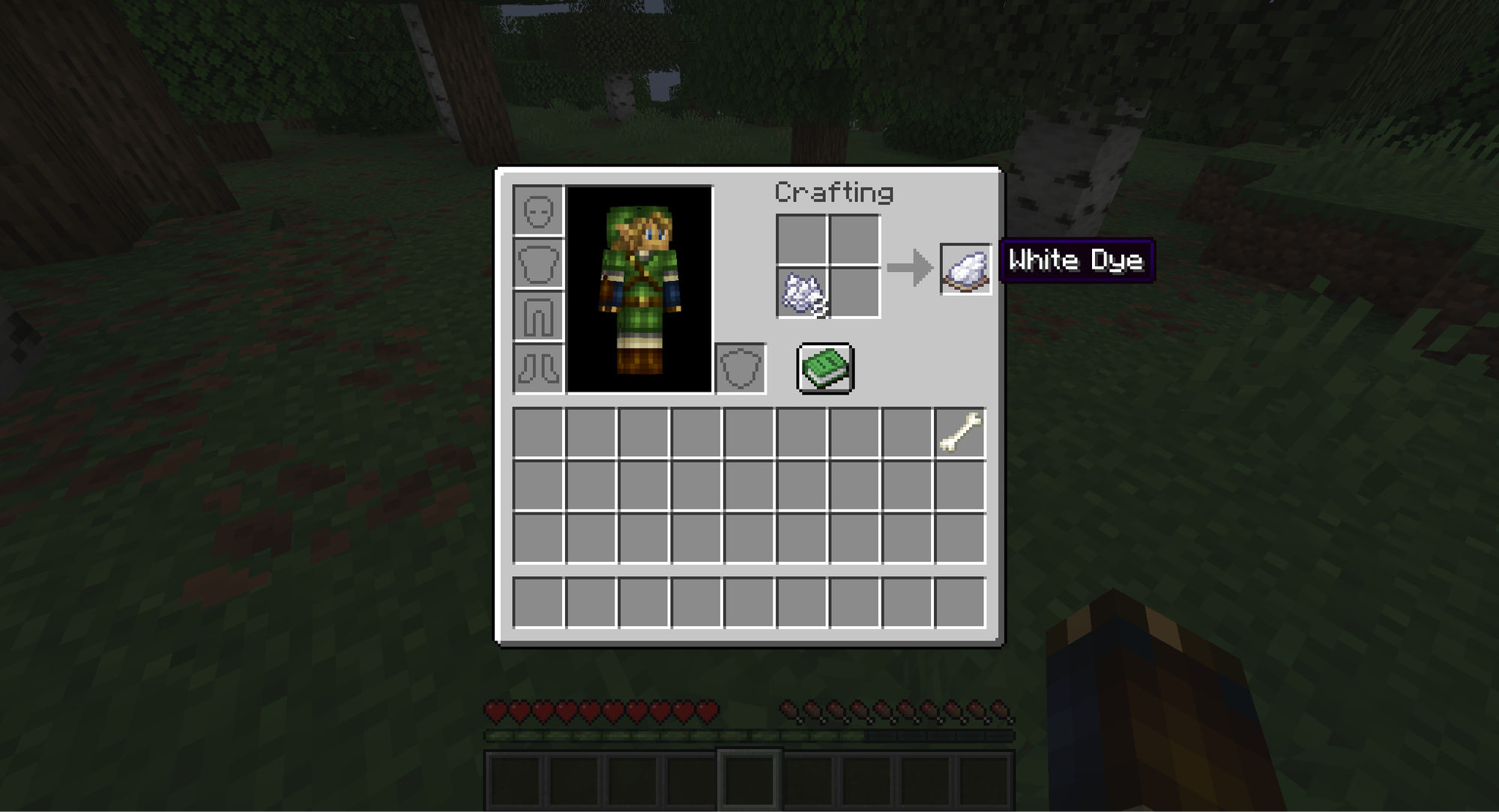 A Minecraft Screenshot of the player menu crafting white dye from bone meal.