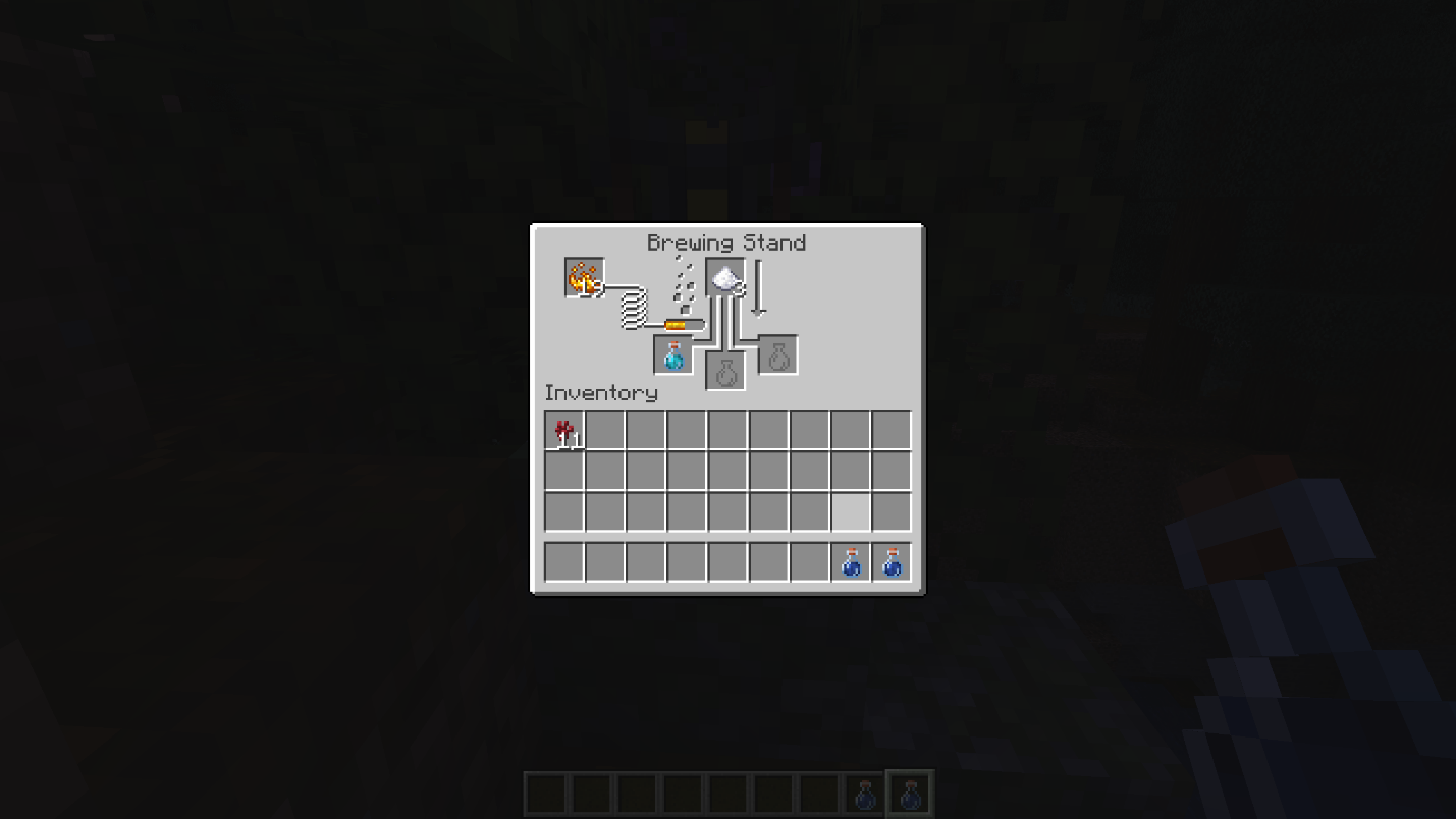 Minecraft brewing stand showing Sugar being brewed into Awkward Potions to make Potions of Swiftness.