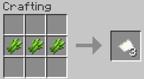 Crafting recipe for paper in Minecraft using 3 sugar cane in a row.