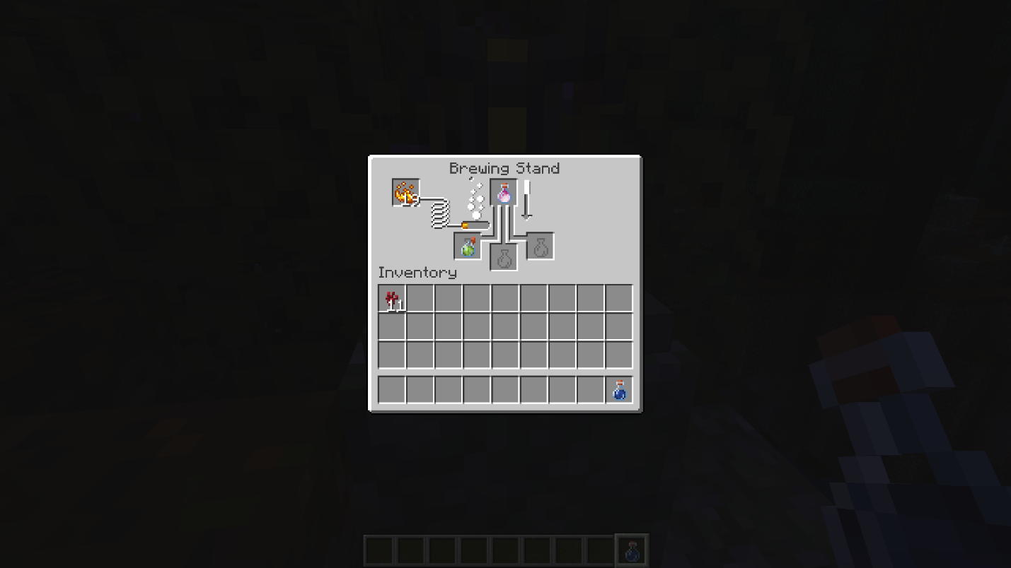 Minecraft brewing stand showing Dragon's Breath being added to a potion to create a lingering potion.
