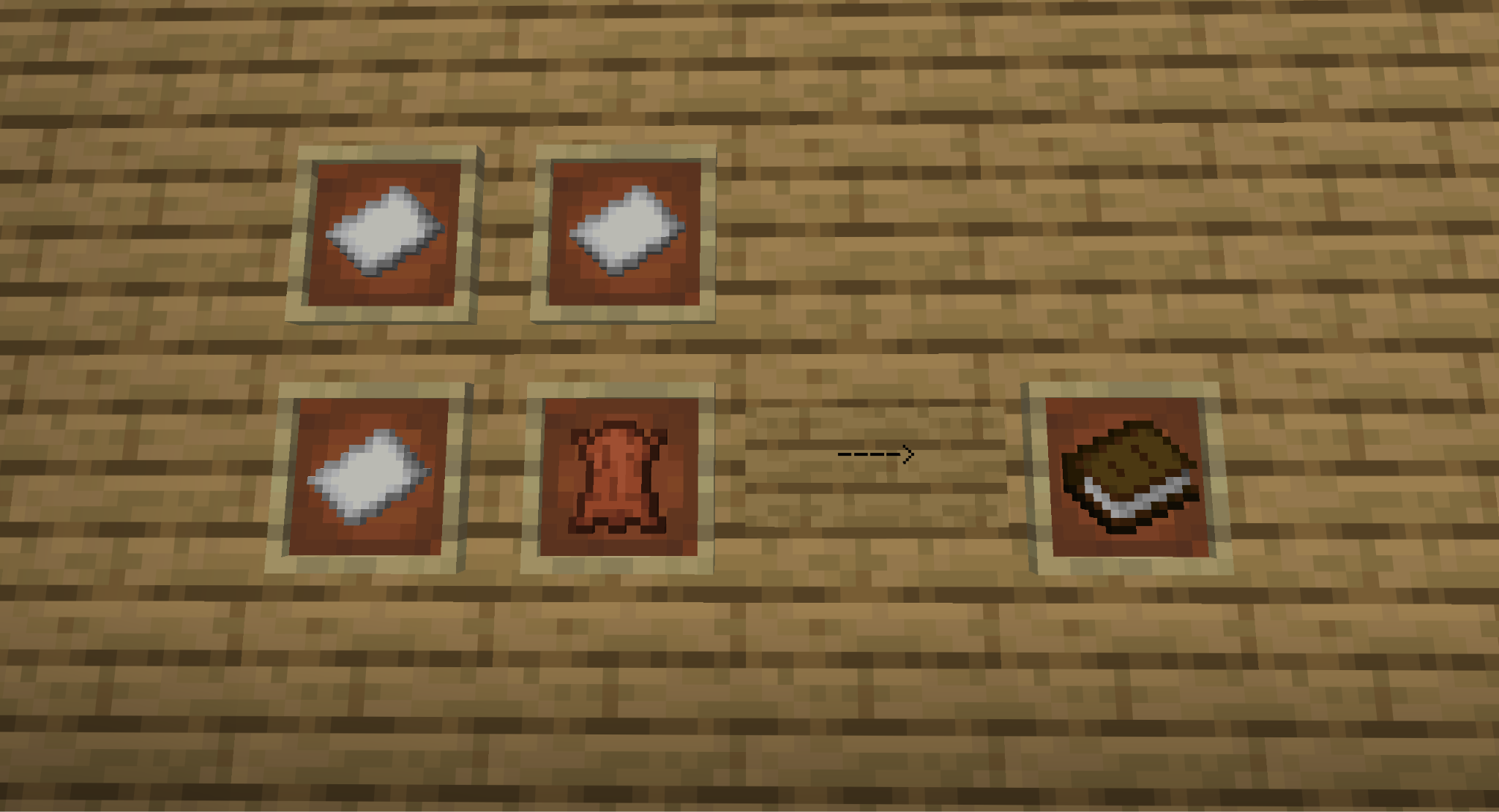 A Minecraft screenshot of a wall, showing the crafting recipe for a book via item frames.
