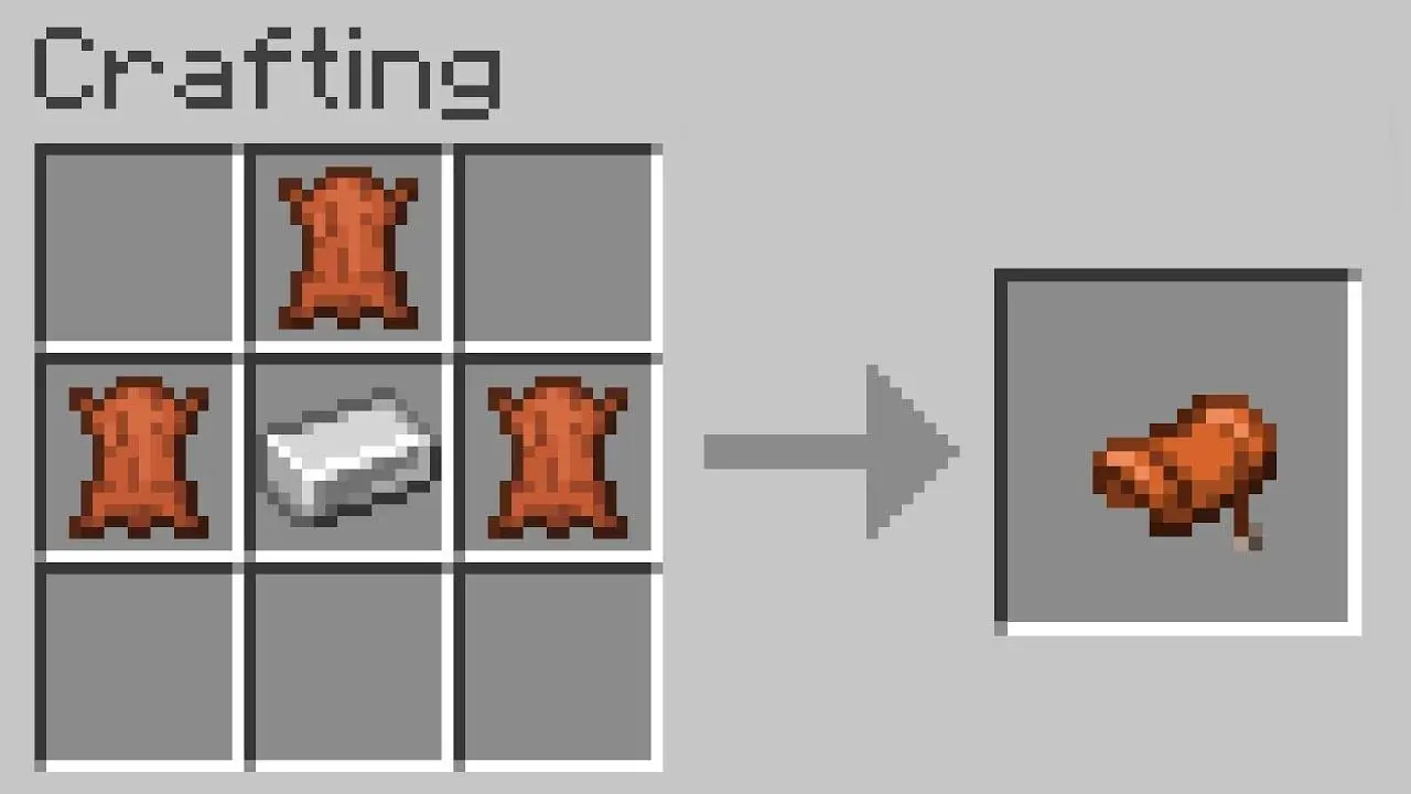 Minecraft saddle crafting recipe using 3 leather and 1 iron ingot.