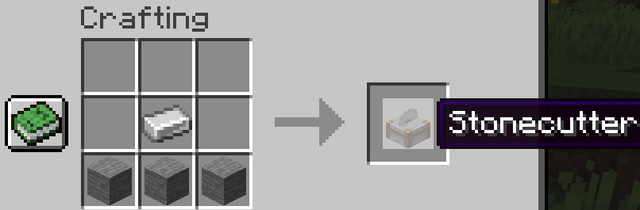 Minecraft crafting recipe for a stonecutter using one iron ingot and three stone blocks.