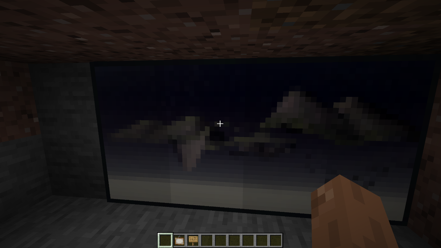 A painting covering a hidden doorway in a Minecraft stone room.