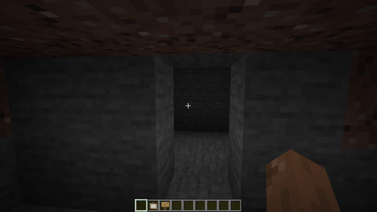 A 1x2 doorway cut into a Minecraft stone wall for a hidden painting door.