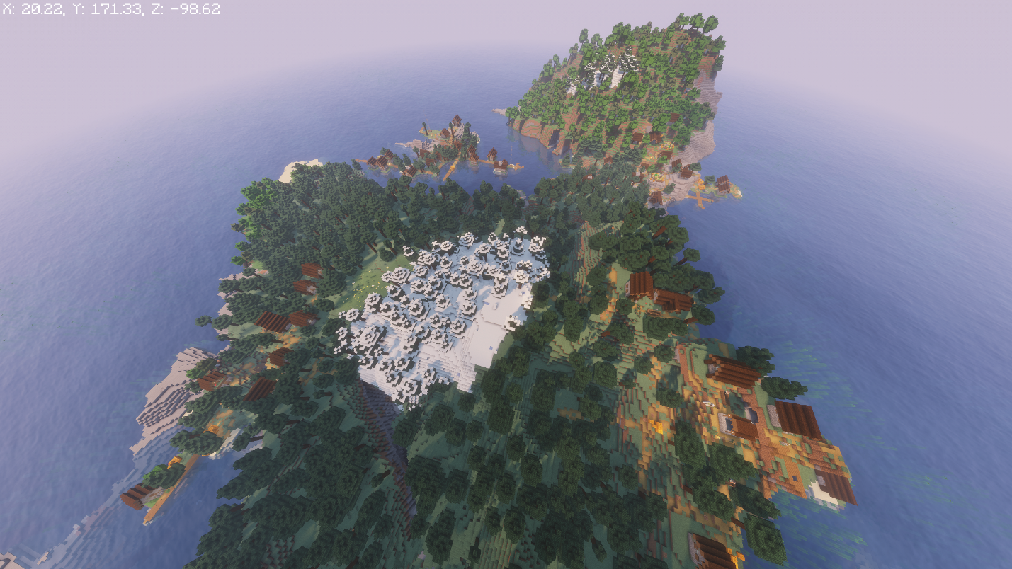 Taiga Forest island coastline with several taiga villages scattered along the cliffs.