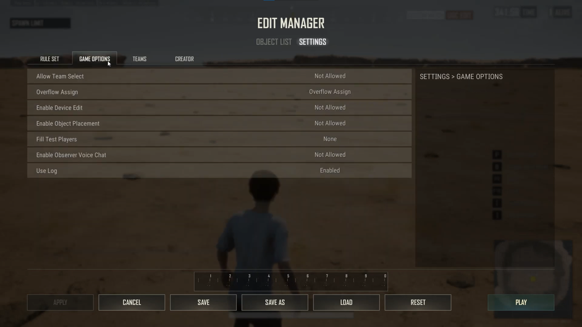 PUBG Edit Manager Game Options tab settings menu interface.