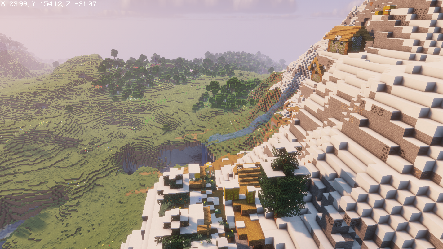 Snowy mountainside abandoned village built into a Snowy Slopes incline.