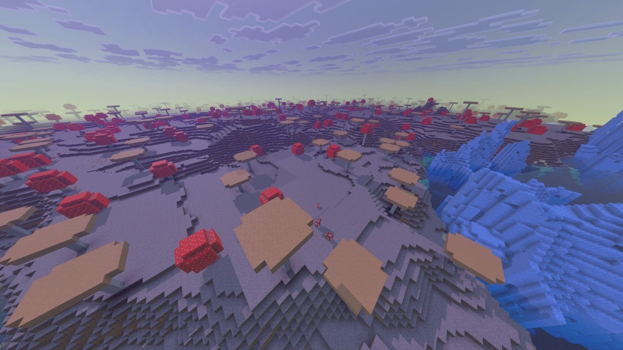 A Minecraft screenshot of a mushroom island biome.