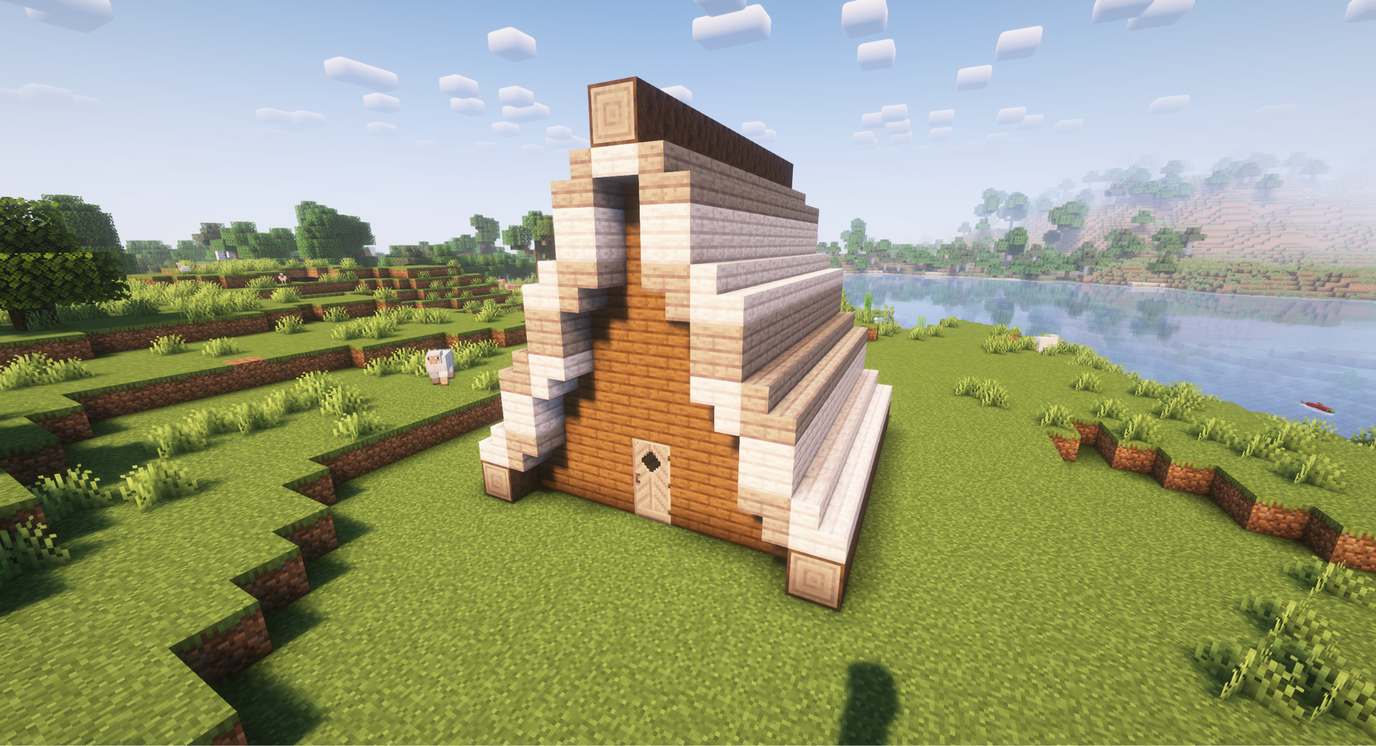 A Minecraft screenshot of an A frame style house.