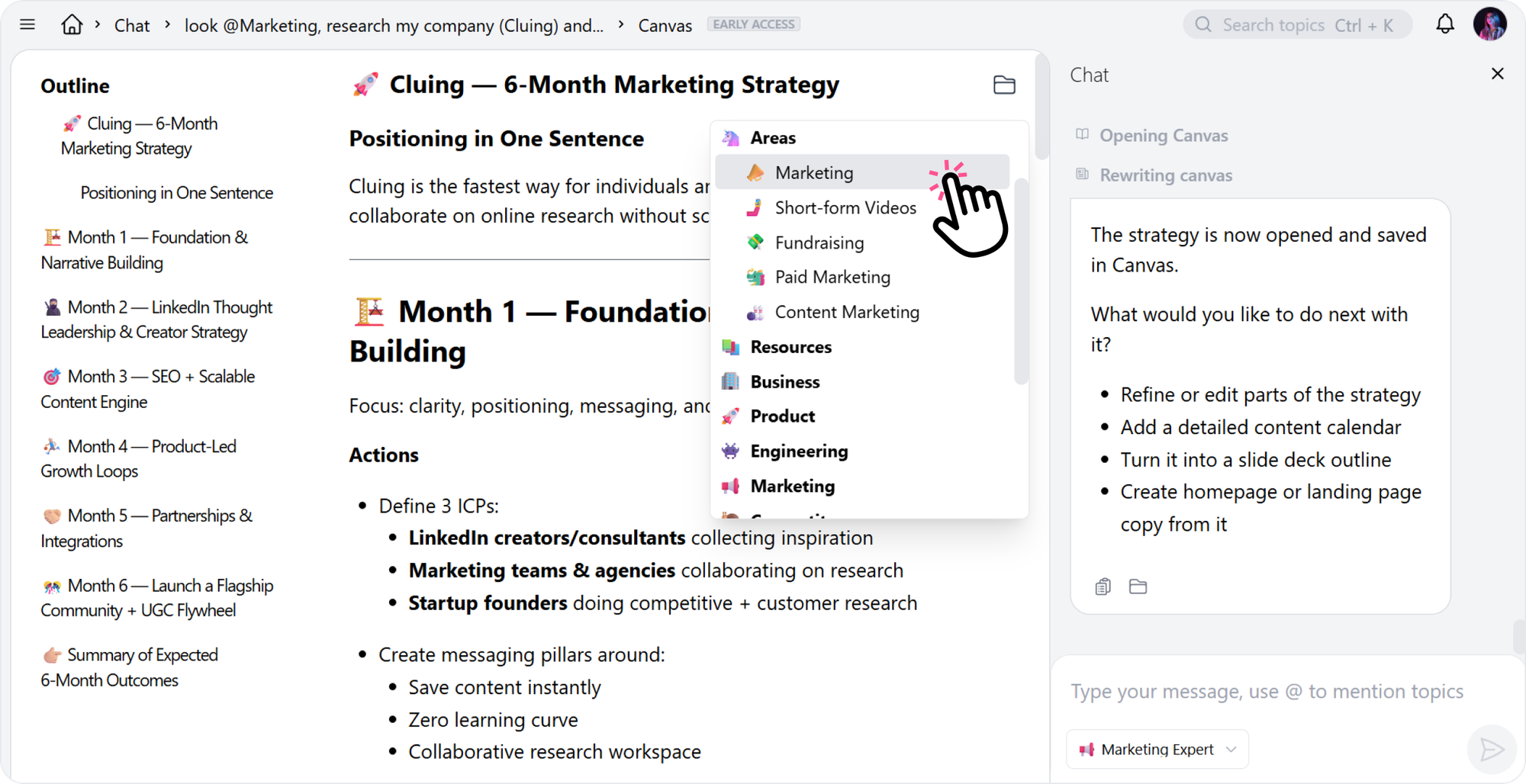 Save any draft as a snippet directly to a workspace topic for easy reference.