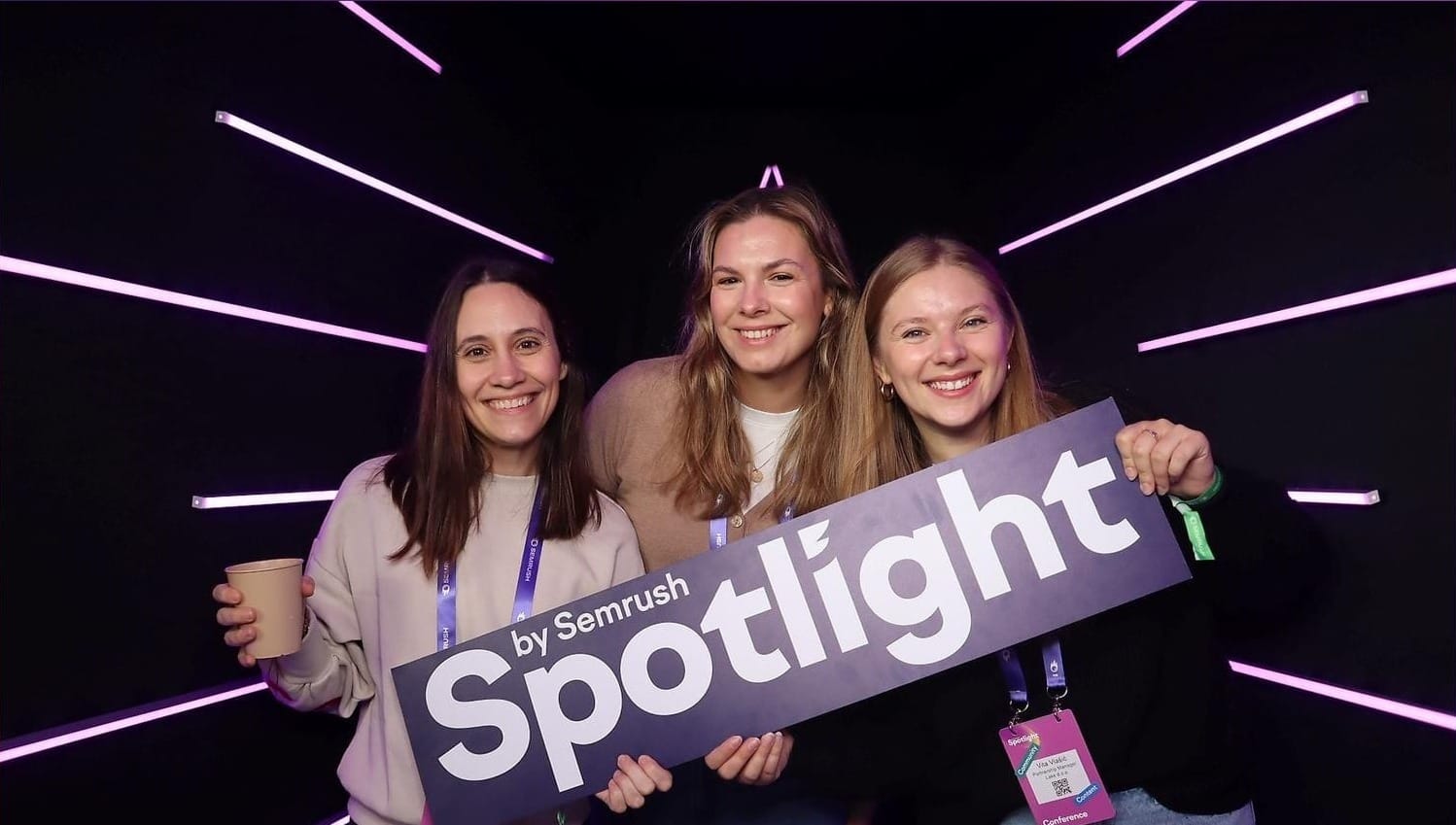 Lake Coloring content team attending the Spotlight by Semrush conference, networking and learning about digital marketing trends.