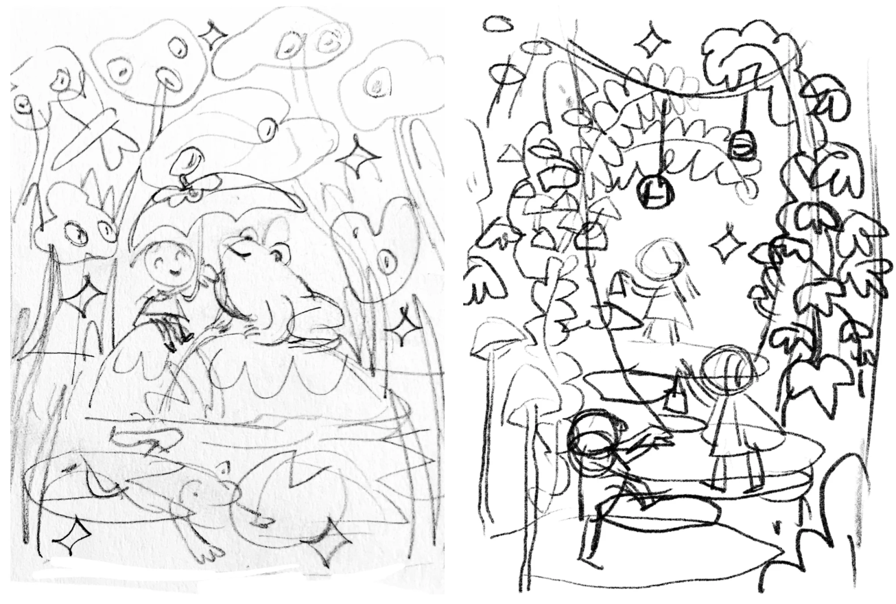 Rough sketches for coloring pages illustrated by Sarah Holliday