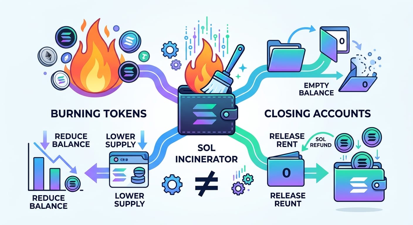 The difference between burning tokens and closing Solana accounts
