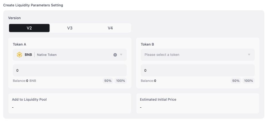 SlerfTools BSC pool creation parameters showing V2, paired token amounts and estimated initial price