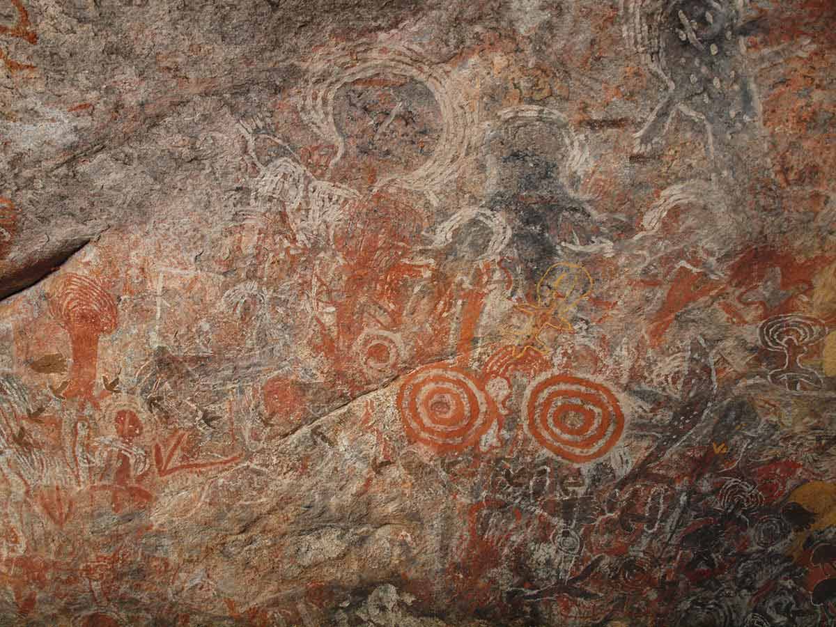 An image of an Australian Aboriginal cave painting in Walinynga (Cave Hill) archaeological site, South Australia , South Australia 