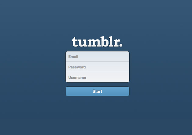 Tumblr sign up screen