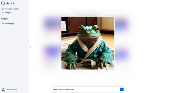 Meta.ai shown drawing a frog in a bathrobe