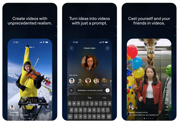 Screenshots of Sora taken from the App Store.