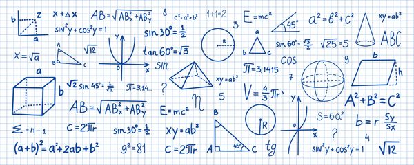 Mathematical symbols drawn by hand on grid-lined paper