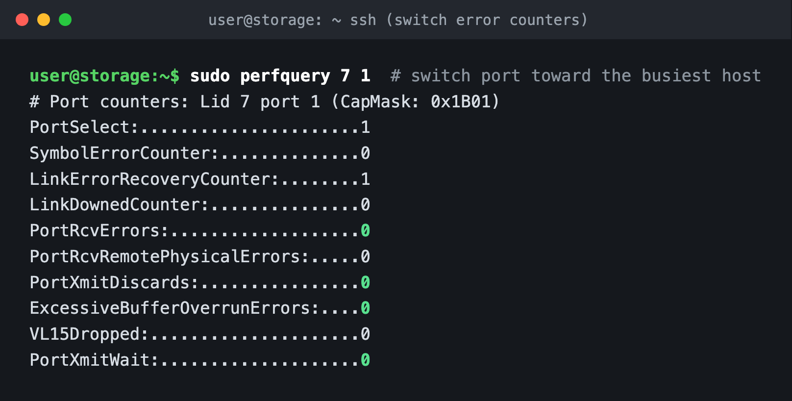 perfquery showing zero discards, zero buffer overruns, zero transmit waits
