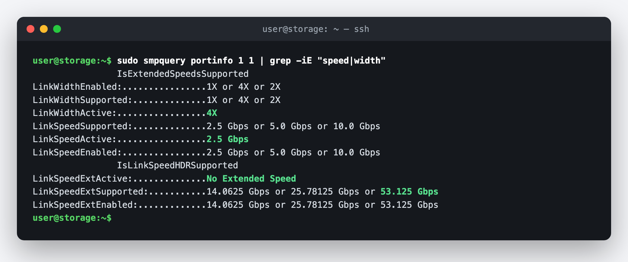 smpquery portinfo showing HDR supported but 2.5 Gbps active