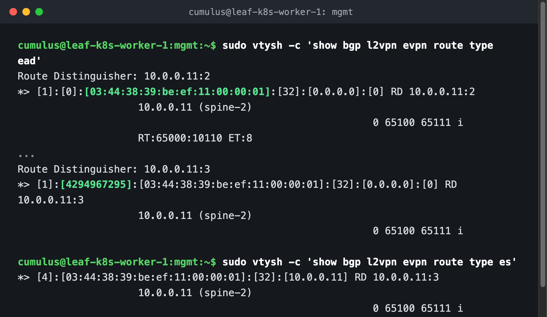 Type-1 EAD routes per ES and per EVI, and type-4 ES routes carrying the ES-Import route target and DF election preference