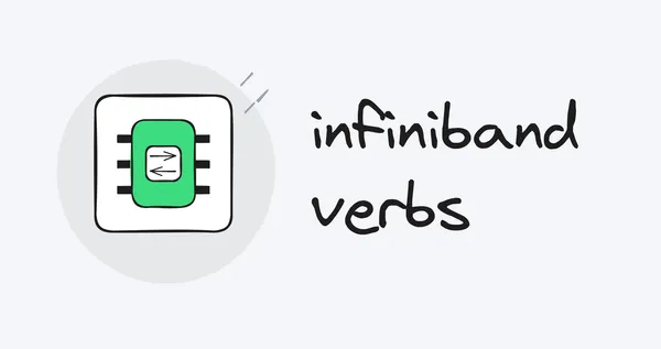 infiniband verbs banner, hand-drawn excalidraw style: green RNIC chip icon