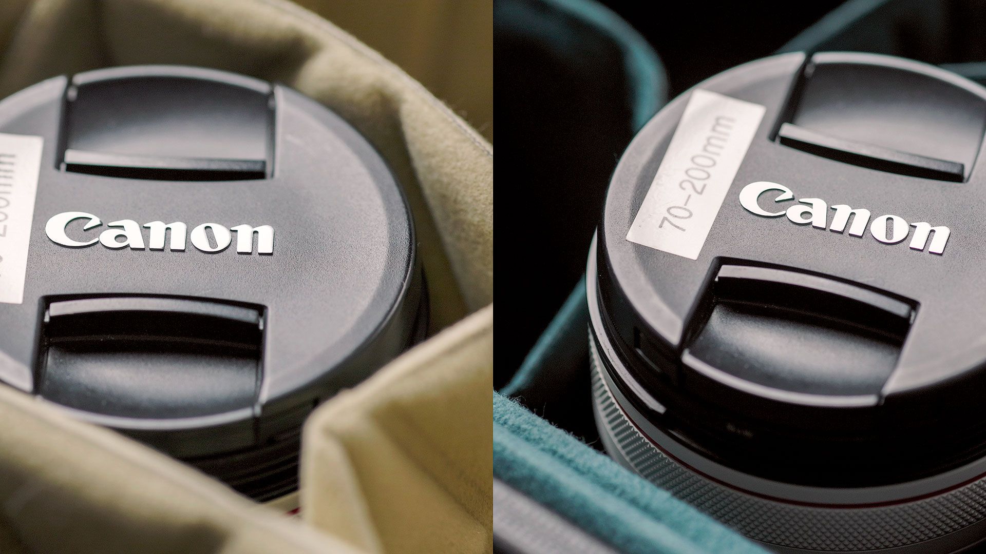 Same lens packed inside Boreal (left) and a conventional camera backpack (right)