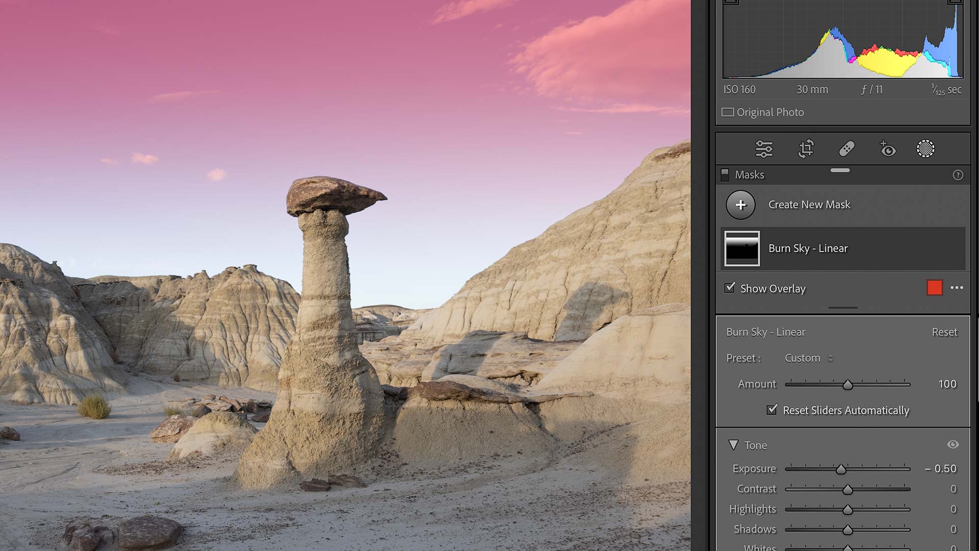 "Burn Sky - Linear" mask applied with preset
