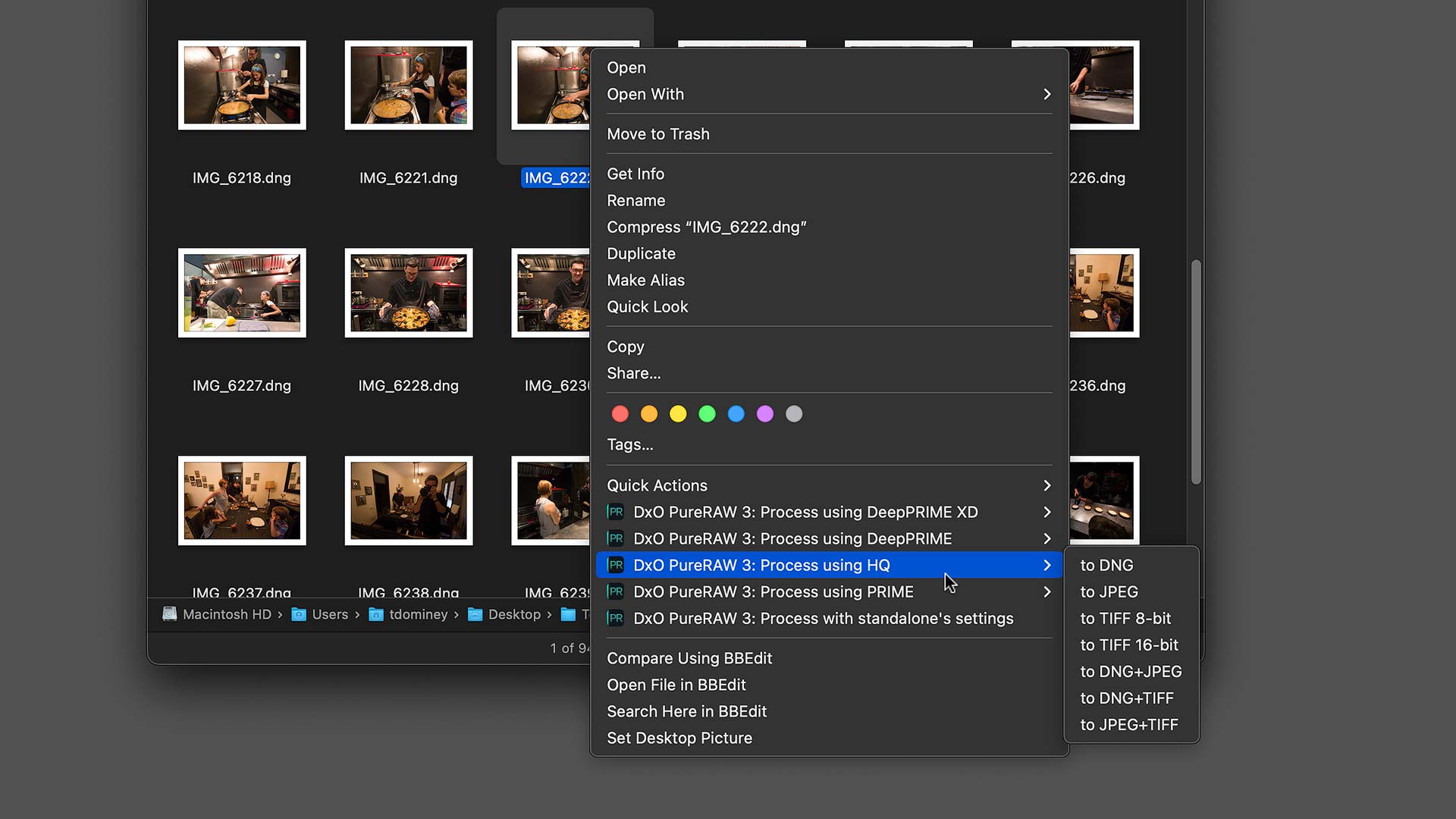 Right-click contextual menu in macOS Finder