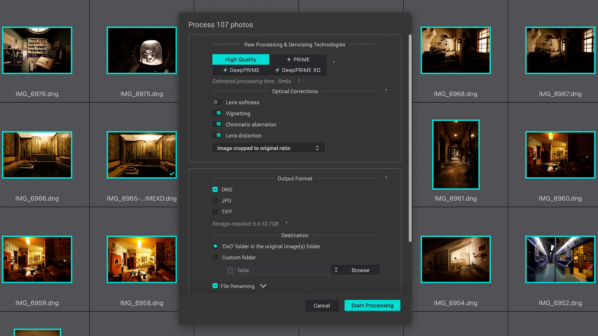 Raw file processing settings in PureRaw 3
