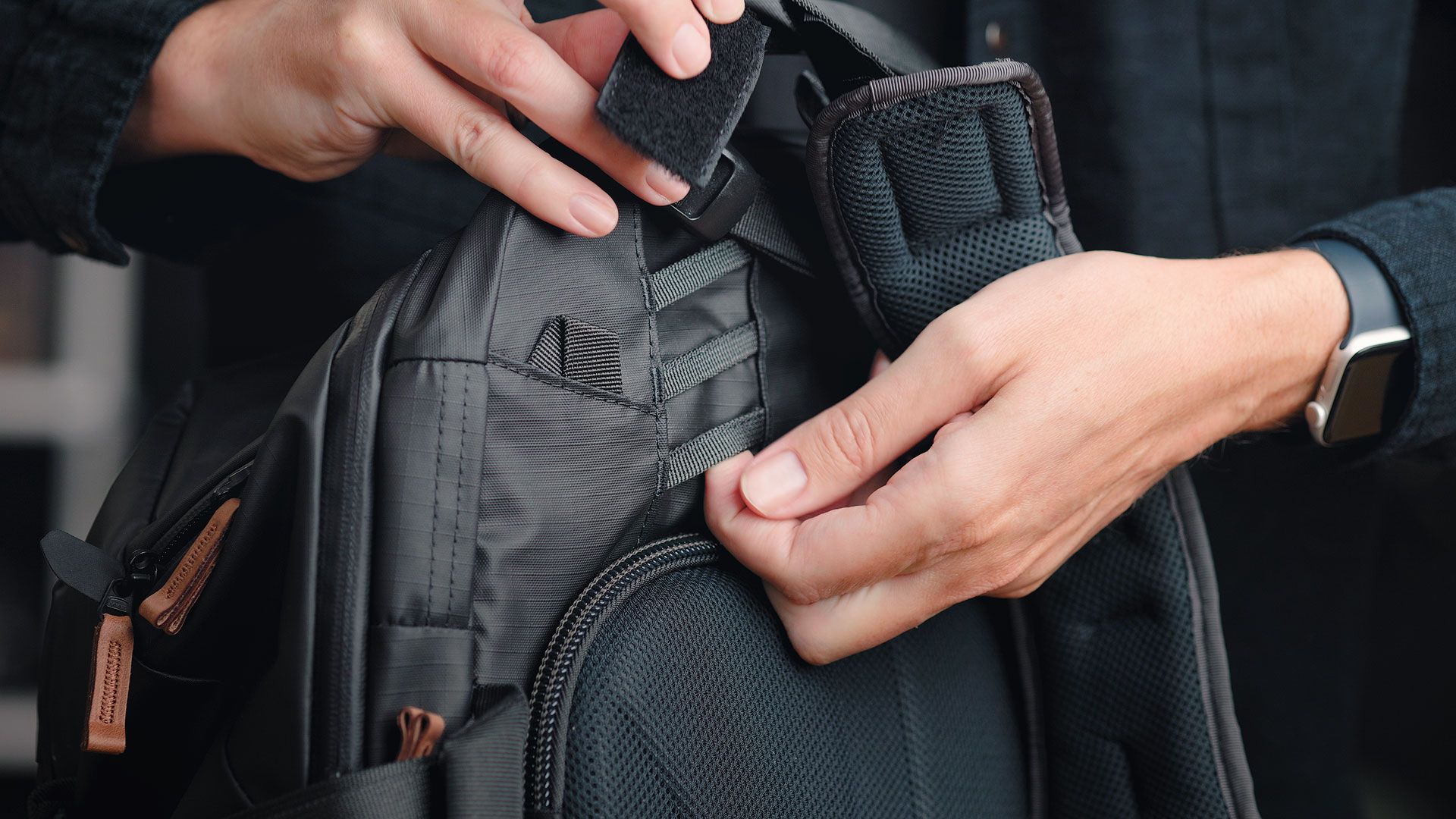 Three shoulder strap positions on the Shimoda Explore v2