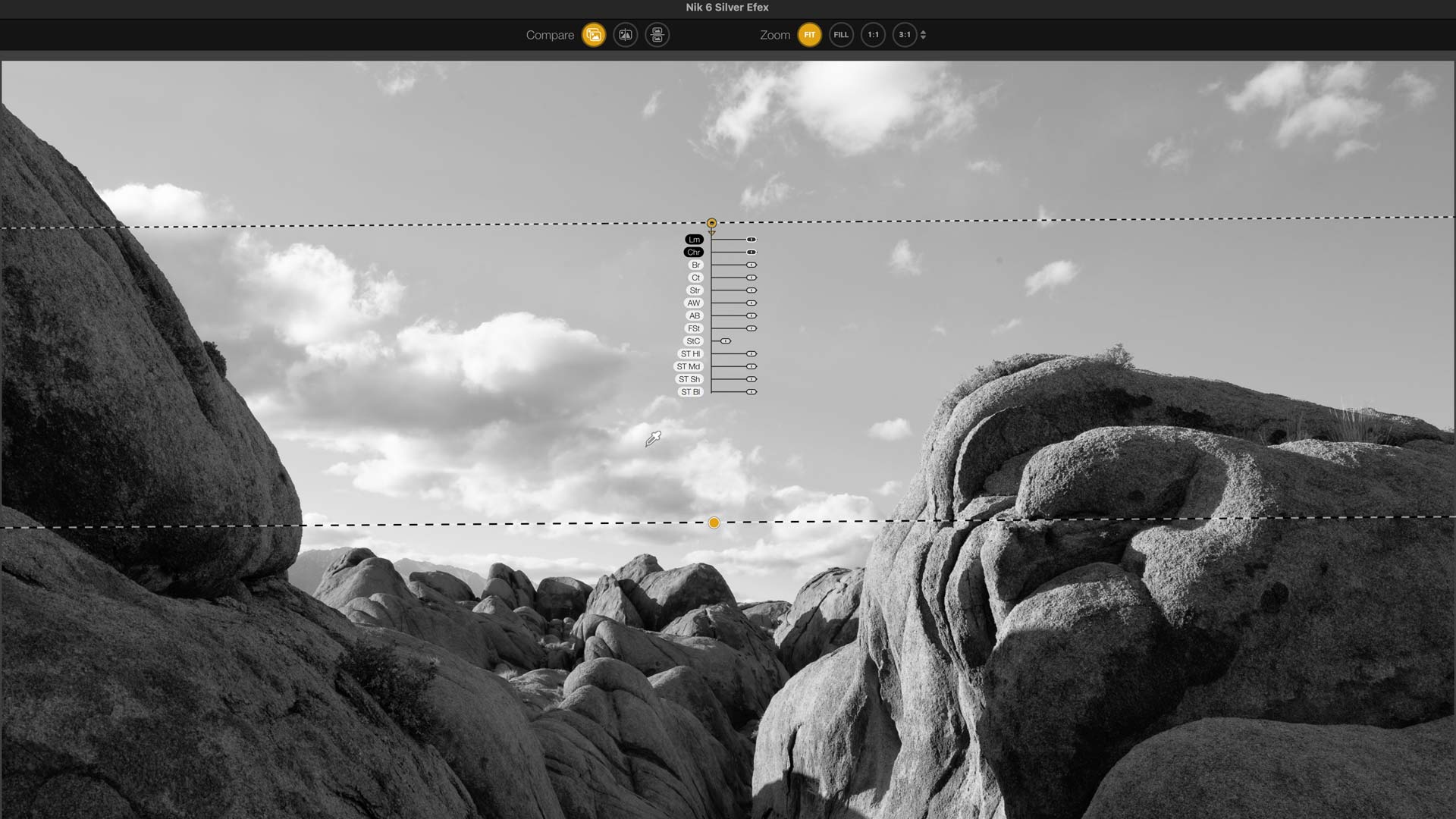 Drawing a Control Line over an image in Nik Silver Efex