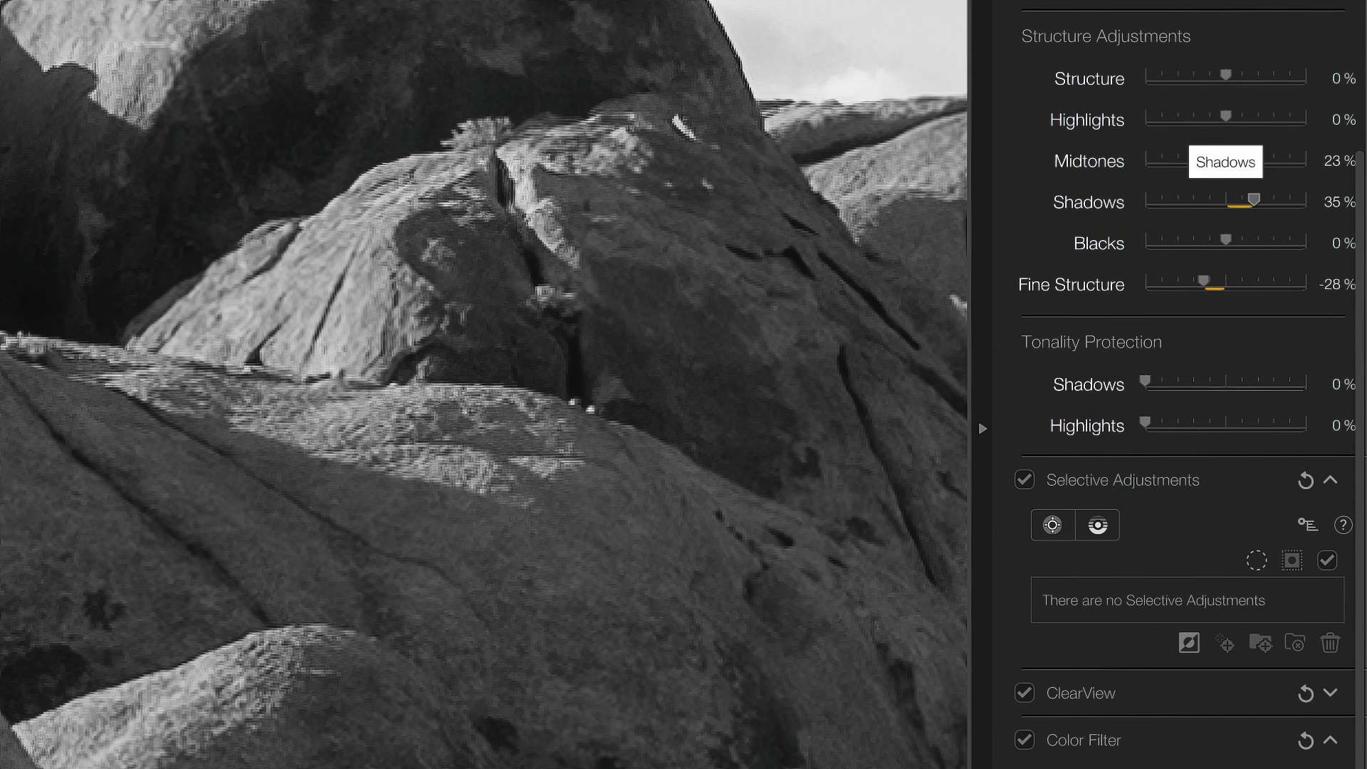 Applying selective Structure adjustments in Nik Silver Efex