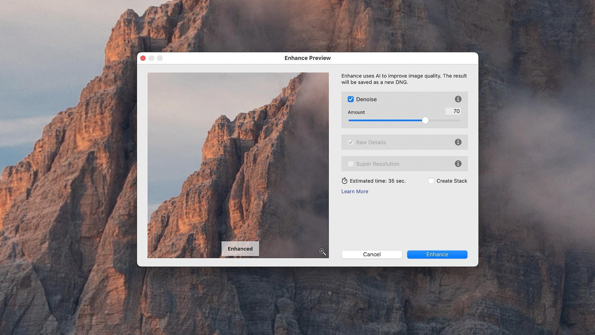 Lightroom's Denoise Enhance utility