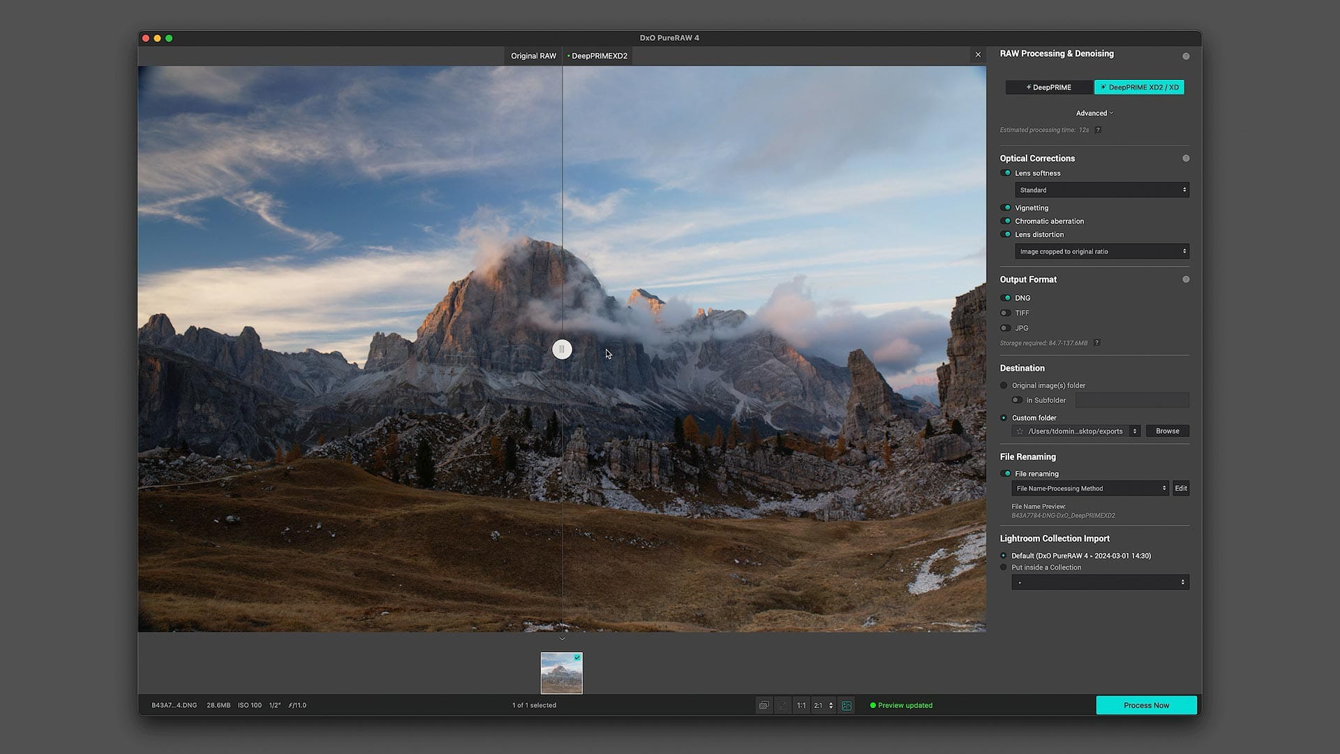 Live preview in DxO PureRAW 4