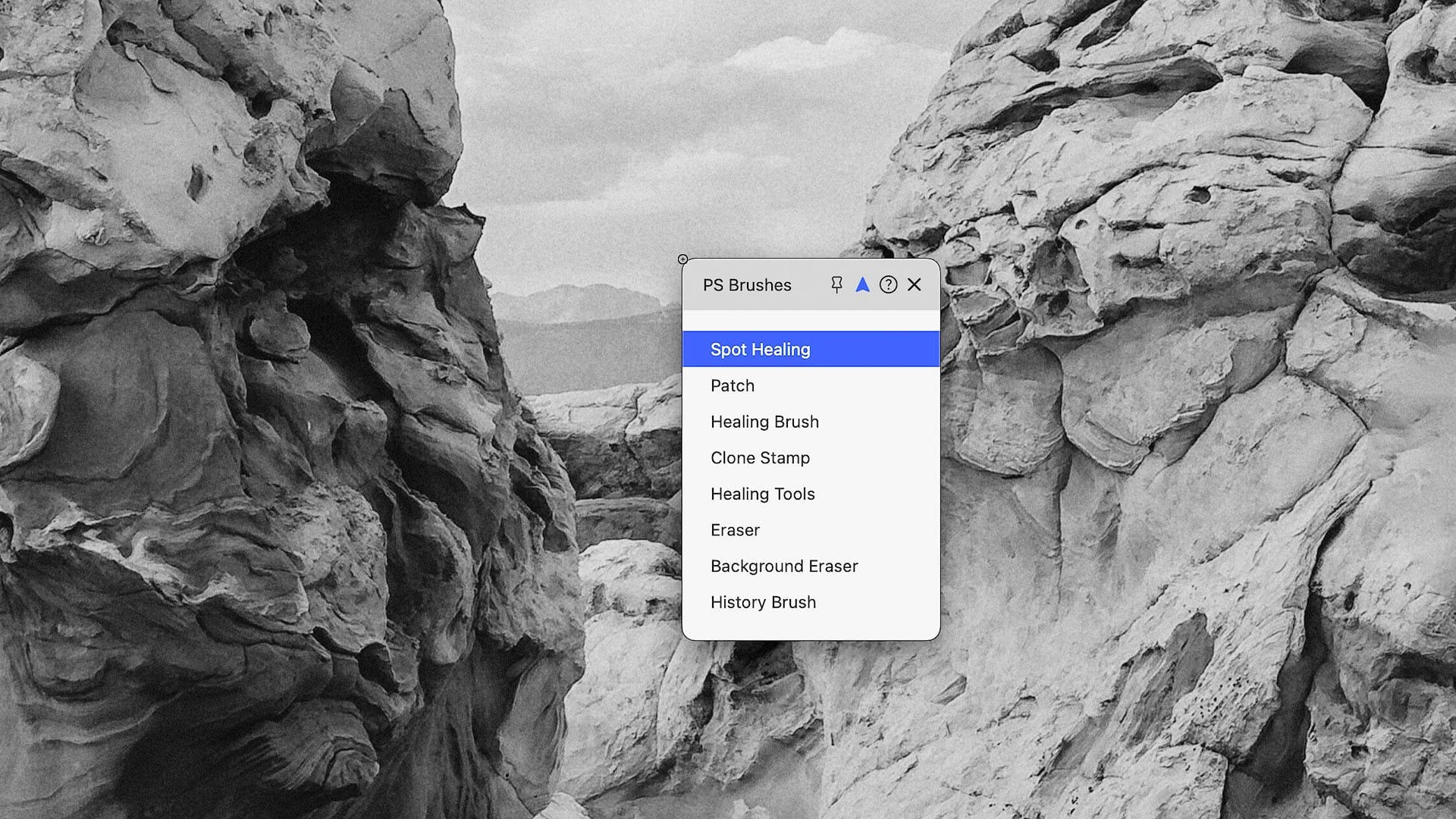 Custom TourMenu with Photoshop tools and brushes